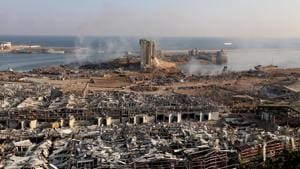 A general view shows the damage at the site of Tuesday's blast in Beirut's port area, Lebanon.(REUTERS) A general view shows the damage at the site of Tuesday's blast in Beirut's port area, Lebanon.(REUTERS)