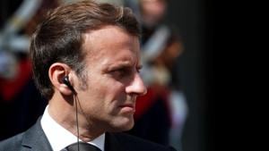 French President Emmanuel Macron attends a joint news conference with his counterpart of Cyprus Nicos Anastasiades at the Elysee Palace in Paris, France.(REUTERS) French President Emmanuel Macron attends a joint news conference with his counterpart of Cyprus Nicos Anastasiades at the Elysee Palace in Paris, France.(REUTERS)
