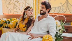 Miheeka Bajaj and Rana Daggubati at the haldi ceremony. Miheeka Bajaj and Rana Daggubati at the haldi ceremony.