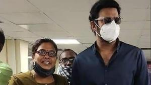 Prabhas posed with fans at the RTA office in Hyderabad. Prabhas posed with fans at the RTA office in Hyderabad.