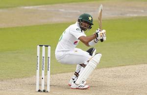 Pakistan's Babar Azam evades a rising delivery during the first day of the first cricket Test match between England and Pakistan at Old Trafford in Manchester, England, Wednesday, Aug. 5, 2020. (Lee Smith/Pool via AP)(AP) Pakistan's Babar Azam evades a rising delivery during the first day of the first cricket Test match between England and Pakistan at Old Trafford in Manchester, England, Wednesday, Aug. 5, 2020. (Lee Smith/Pool via AP)(AP)