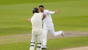 Cricket - First Test - England v Pakistan - Emirates Old Trafford, Manchester, Britain - August 6, 2020 Pakistan's Mohammad Abbas celebrates taking the wicket of England's Ben Stokes, as play resumes behind closed doors following the outbreak of the coronavirus disease (COVID-19) REUTERS/Lee Smith/Pool(REUTERS) Cricket - First Test - England v Pakistan - Emirates Old Trafford, Manchester, Britain - August 6, 2020 Pakistan's Mohammad Abbas celebrates taking the wicket of England's Ben Stokes, as play resumes behind closed doors following the outbreak of the coronavirus disease (COVID-19) REUTERS/Lee Smith/Pool(REUTERS)