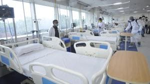 The people can scan the QR code and check for availability of beds in their respective areas.(Photo by Sunil Ghosh / Hindustan Times) The people can scan the QR code and check for availability of beds in their respective areas.(Photo by Sunil Ghosh / Hindustan Times)