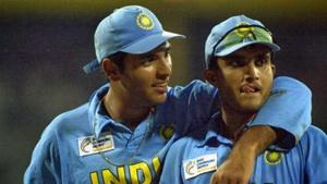 Yuvraj Singh and Sourav Ganguly of India celebrate victory after the ICC Champions Trophy semi-final match between India and South Africa held on September 25, 2002 at the R. Premadasa Stadium, in Colombo.(Getty Images)