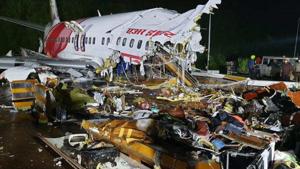 Wreckage of the ill-fated Air India flight from Dubai to Kozhikode that crashed on Friday night.(HT Photo) Wreckage of the ill-fated Air India flight from Dubai to Kozhikode that crashed on Friday night.(HT Photo)