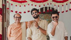 Rana Daggubati with his dad Suresh and uncle Venkatesh on the day of his wedding to Miheeka Bajaj. Rana Daggubati with his dad Suresh and uncle Venkatesh on the day of his wedding to Miheeka Bajaj.