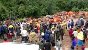 Rescue operation underway at the landslide site in Rajamala, Idukki, on Aug 8, 2020.(ANI)