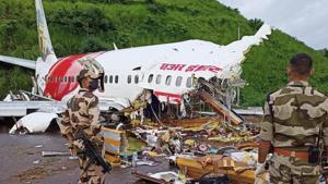 At least 18 passengers including both the pilots were killed after the flight carrying 190 people on board including 10 children skidded while landing at the Kozhikode international airport on Friday.(ANI PHOTO.) At least 18 passengers including both the pilots were killed after the flight carrying 190 people on board including 10 children skidded while landing at the Kozhikode international airport on Friday.(ANI PHOTO.)
