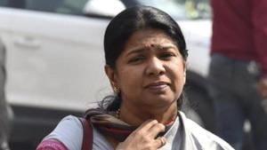 DMK lawmaker Kanimozhi was reportedly asked if she is an Indian by a CISF official at Chennai airport when she asked the latter to speak to her either in Tamil or English.(Sanjeev Verma/HT File Photo) DMK lawmaker Kanimozhi was reportedly asked if she is an Indian by a CISF official at Chennai airport when she asked the latter to speak to her either in Tamil or English.(Sanjeev Verma/HT File Photo)