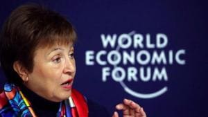 IMF Managing Director Kristalina Georgieva attends a news conference ahead of the World Economic Forum (WEF) in Davos, Switzerland.(REUTERS) IMF Managing Director Kristalina Georgieva attends a news conference ahead of the World Economic Forum (WEF) in Davos, Switzerland.(REUTERS)