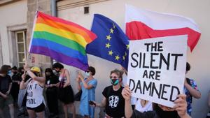 People take part in a rally in support of the LGBT community in Krakow, Poland.(via REUTERS) People take part in a rally in support of the LGBT community in Krakow, Poland.(via REUTERS)