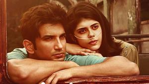 Sushant Singh Rajput and Sanjana Sanghi on a poster for Dil Bechara. Sushant Singh Rajput and Sanjana Sanghi on a poster for Dil Bechara.
