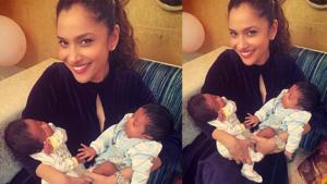 Ankita Lokhande poses with the new members of her family. Ankita Lokhande poses with the new members of her family.