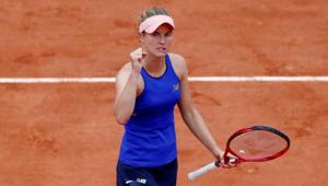 France's Fiona Ferro reacts during her first round match against France's Kristina Mladenovic.(REUTERS) France's Fiona Ferro reacts during her first round match against France's Kristina Mladenovic.(REUTERS)
