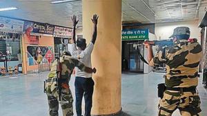 Apart from securing the stations, Central Industrial Security Force (CISF) also frisks the passengers and patrols areas near stations in sensitive places. Apart from securing the stations, Central Industrial Security Force (CISF) also frisks the passengers and patrols areas near stations in sensitive places.