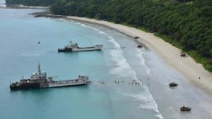 The government will build a Rs 10,000 crore port designed to turn Great Nicobar Island a major transportation hub(Twitter/Indian Navy) The government will build a Rs 10,000 crore port designed to turn Great Nicobar Island a major transportation hub(Twitter/Indian Navy)