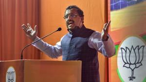 BJP National General Secretary Ram Madhav addresses 'Yuva Jan Samvad' virtual rally, at BJP office, in New Delhi.(PTI) BJP National General Secretary Ram Madhav addresses 'Yuva Jan Samvad' virtual rally, at BJP office, in New Delhi.(PTI)