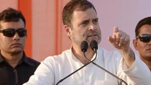 Congress leader Rahul Gandhi addresses an election campaign rally in Mahendergarh district of Haryana in this file photo. (PTI Photo)(PTI) Congress leader Rahul Gandhi addresses an election campaign rally in Mahendergarh district of Haryana in this file photo. (PTI Photo)(PTI)