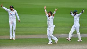 Cricket - First Test - England v Pakistan - Emirates Old Trafford, Manchester, Britain - August 8, 2020 Pakistan's Yasir Shah reacts, as play resumes behind closed doors following the outbreak of the coronavirus disease (COVID-19) Dan Mullan/Pool via REUTERS(REUTERS) Cricket - First Test - England v Pakistan - Emirates Old Trafford, Manchester, Britain - August 8, 2020 Pakistan's Yasir Shah reacts, as play resumes behind closed doors following the outbreak of the coronavirus disease (COVID-19) Dan Mullan/Pool via REUTERS(REUTERS)