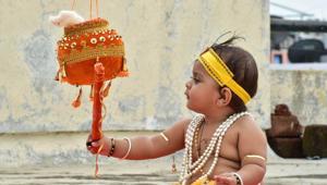 The Govind Dev Ji temple in Jaipur was decked up like every year and the festivities were streamed online. Devotees could also witness tableaux depicting the life of Lord Krishna online.(PTI) The Govind Dev Ji temple in Jaipur was decked up like every year and the festivities were streamed online. Devotees could also witness tableaux depicting the life of Lord Krishna online.(PTI)