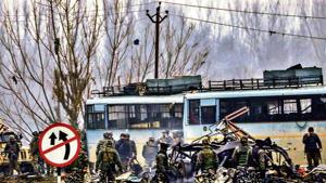 Security personnel carry out rescue and relief work at the site of a suicide bomb attack at Lathepora Awantipora in Pulwama district of south Kashmir on February 14, 2019. Security personnel carry out rescue and relief work at the site of a suicide bomb attack at Lathepora Awantipora in Pulwama district of south Kashmir on February 14, 2019.