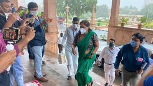 Former Rajasthan chief minister and BJP leader Vasundhara Raje at the state Assembly as the special session began.(HT Photo) Former Rajasthan chief minister and BJP leader Vasundhara Raje at the state Assembly as the special session began.(HT Photo)
