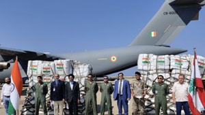 The emergency humanitarian aid was despatched on Friday morning in a C-17 heavy lift aircraft of the Indian Air Force (IAF) in response to an assessment of requirements by Lebanese authorities.(Photo: MEAIndia/ Twitter) The emergency humanitarian aid was despatched on Friday morning in a C-17 heavy lift aircraft of the Indian Air Force (IAF) in response to an assessment of requirements by Lebanese authorities.(Photo: MEAIndia/ Twitter)