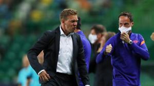 RB Leipzig's coach Julian Nagelsmann reacts during the match.(REUTERS) RB Leipzig's coach Julian Nagelsmann reacts during the match.(REUTERS)