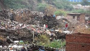 Ira Singhal, spokesperson of the North Delhi Municipal Corporation, said a small portion at the back of the landfill collapsed in the morning due to overnight rain.(Raj K Raj/HT PHOTO) Ira Singhal, spokesperson of the North Delhi Municipal Corporation, said a small portion at the back of the landfill collapsed in the morning due to overnight rain.(Raj K Raj/HT PHOTO)