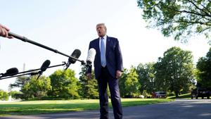 US President Donald Trump talks to reporters as he departs for the Camp David, Maryland.(REUTERS) US President Donald Trump talks to reporters as he departs for the Camp David, Maryland.(REUTERS)