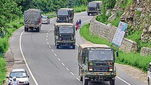 Army trucks move towards Ladakh.