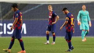 Barcelona's Lionel Messi and Luis Suarez look dejected.(REUTERS) Barcelona's Lionel Messi and Luis Suarez look dejected.(REUTERS)