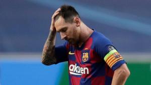 Barcelona's Lionel Messi looks dejected after Bayern Munich's Ivan Perisic scored their second goal.(REUTERS) Barcelona's Lionel Messi looks dejected after Bayern Munich's Ivan Perisic scored their second goal.(REUTERS)
