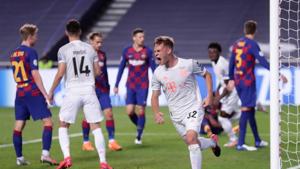 2020 Bayern Munich's Joshua Kimmich celebrates scoring their fifth goal against FC Barcelona in the quarter final of the UEFA Champions League.(REUTERS) 2020 Bayern Munich's Joshua Kimmich celebrates scoring their fifth goal against FC Barcelona in the quarter final of the UEFA Champions League.(REUTERS)