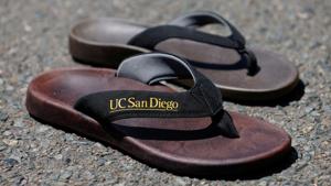 Flip-Flops made from algae that was turned into biodegradable and renewable polyurethane are shown on campus at UC San Diego, in San Diego, California, U.S., August 12, 2020.(REUTERS)