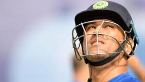 In this file photo taken on July 8, 2019, India's Mahendra Singh Dhoni looks on after a session in the nets as he takes part in a training session at Old Trafford in Manchester, north-west England.(AFP) In this file photo taken on July 8, 2019, India's Mahendra Singh Dhoni looks on after a session in the nets as he takes part in a training session at Old Trafford in Manchester, north-west England.(AFP)
