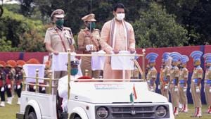 Tripura chief minister Biplab Deb reviews the parade during 74 Independence Day celebrations in Agartala.(PTI Photo) Tripura chief minister Biplab Deb reviews the parade during 74 Independence Day celebrations in Agartala.(PTI Photo)