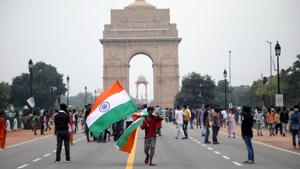 Very few people gathered at India Gate during the 74th Independence Day celebrations due to Covid 19 pandemic this year.(ANI Photo) Very few people gathered at India Gate during the 74th Independence Day celebrations due to Covid 19 pandemic this year.(ANI Photo)