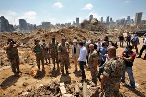 US Under Secretary of State for Political Affairs David Hale and US Ambassador to Lebanon Dorothy Shea visit the site of a massive explosion at Beirut's port, Lebanon on August 15, 2020.(Reuters Photo) US Under Secretary of State for Political Affairs David Hale and US Ambassador to Lebanon Dorothy Shea visit the site of a massive explosion at Beirut's port, Lebanon on August 15, 2020.(Reuters Photo)