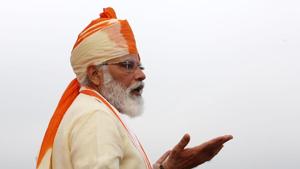 Prime Minister Narendra Modi addresses the nation during the 74th Independence Day celebrations at Red Fort in New Delhi.(HT Photo) Prime Minister Narendra Modi addresses the nation during the 74th Independence Day celebrations at Red Fort in New Delhi.(HT Photo)