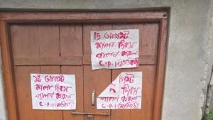Around 10–12 posters were recovered from two to three adjacent villages of Bhulabheda in Jhagram. The Police have launched a probe. (HT Photo) Around 10–12 posters were recovered from two to three adjacent villages of Bhulabheda in Jhagram. The Police have launched a probe. (HT Photo)