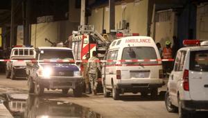 Emergency vehicles are seen at a cordoned off area near the site of a blast at the Elite Hotel in Lido beach in Mogadishu, Somalia on August 16, 2020.(Reuters Photo) Emergency vehicles are seen at a cordoned off area near the site of a blast at the Elite Hotel in Lido beach in Mogadishu, Somalia on August 16, 2020.(Reuters Photo)