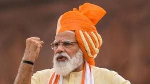 Prime Minister Narendra Modi addresses the nation during the 74th Independence Day celebrations, at Red Fort in New Delhi.(PTI) Prime Minister Narendra Modi addresses the nation during the 74th Independence Day celebrations, at Red Fort in New Delhi.(PTI)