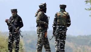Security personnel stand guard near the encounter site at Kreeri in Baramulla on Monday. (ANI Photo) Security personnel stand guard near the encounter site at Kreeri in Baramulla on Monday. (ANI Photo)