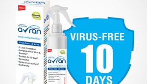 Avran is an alcohol-free steriliser that can keep surfaces bacteria and virus-free for 10 days. Avran is an alcohol-free steriliser that can keep surfaces bacteria and virus-free for 10 days.