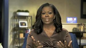 In this image from video, former first lady Michelle Obama speaks during the first night of the Democratic National Convention on Monday.(AP Photo) In this image from video, former first lady Michelle Obama speaks during the first night of the Democratic National Convention on Monday.(AP Photo)
