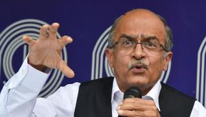 The Supreme Court on Friday, Aug 14, 2020 held Bhushan guilty of contempt for his two derogatory tweets against the judiciary.(PTI File Photo) The Supreme Court on Friday, Aug 14, 2020 held Bhushan guilty of contempt for his two derogatory tweets against the judiciary.(PTI File Photo)