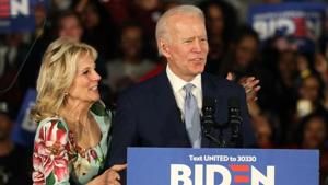 With his wife Jill at his side Democratic US presidential candidate and former Vice President Joe Biden.(Reuters)