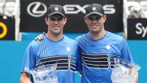 The Bryan brothers of the USA pose with the winners trophy after victory in the Men's Doubles final against Matthew Ebden of Australia and Jarkko Nieminen of Finland during day eight of the 2012 Sydney International.(Getty Images) The Bryan brothers of the USA pose with the winners trophy after victory in the Men's Doubles final against Matthew Ebden of Australia and Jarkko Nieminen of Finland during day eight of the 2012 Sydney International.(Getty Images)