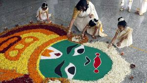 Teacher and students at RBK Global school in Bhayander prepare rangoli for Onam celebrations, in Mumbai.(Pratham Gokhale/HT File photo) Teacher and students at RBK Global school in Bhayander prepare rangoli for Onam celebrations, in Mumbai.(Pratham Gokhale/HT File photo)